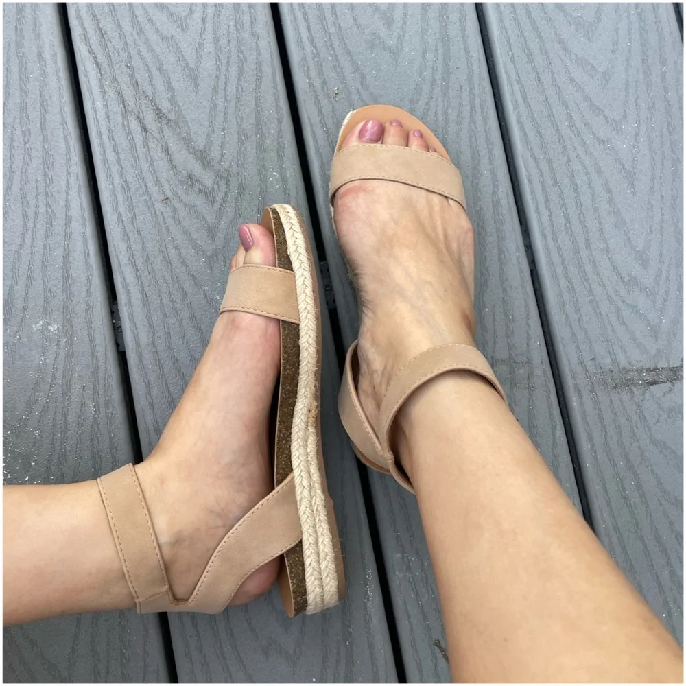 Boho Vegan Suede Buckle Ankle Strap Espadrille Sandal - Picture 8 of 16
